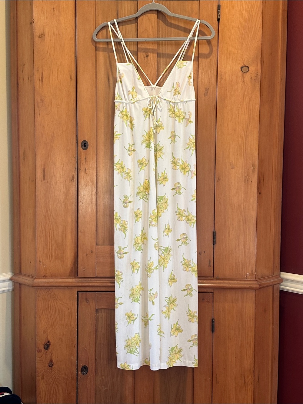 Vintage Dutchess yellow floral lily maxi nightgown slip dress size 9